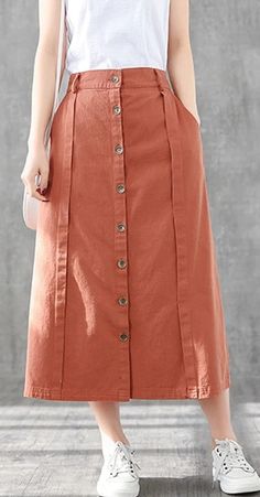 Casual Cotton loose fitting Women's Skirts Casual Long Skirt With Buttons, Casual Flared Maxi Skirt With Buttons, Plain Long Skirt For Summer, Cotton Cargo Skirt For Summer, Summer Cotton Cargo Skirt, Casual Relaxed Maxi Skirt With Buttons, Casual Plain Skirt, Casual Maxi Skirt With Buttons And Relaxed Fit, Casual Maxi Skirt With Buttons