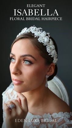 The ISABELLA Lace and Crystal Bridal Headpiece is an elegant addition to any bridal aesthetic. This floral-inspired hairpiece beautifully combines delicate lace with sparkling crystals, offering a perfect blend of romance and sophistication. Designed to enhance your bridal look, this headpiece adds a timeless and graceful touch to your wedding day ensemble, making it an ideal choice for brides seeking a refined and luxurious accessory. Glamorous Wedding Gowns, Bridal Aesthetic, Blush Weddings, Crystal Bridal Headpiece, Bridal Floral Headpiece, Glam Bride, Floral Veil, Bridal Hairpiece, Wedding Hair Headband