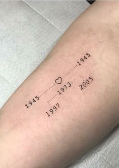 a person with a tattoo on their arm that reads, date and year 2013 - 2019