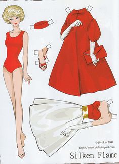 the paper doll is wearing a red swimsuit