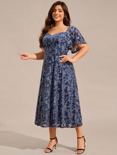 This Plus Size Printed Velvet A-Line Short Sleeve Tea Length Wedding Guest Dress combines elegance and comfort. Featuring a chic printed velvet design, the dress drapes beautifully with its A-line silhouette and tea-length cut. The short sleeves add a refined touch, making it ideal for weddings, formal events, and evening parties. Feel confident and stylish in this stunning piece, designed to flatter your curves. Fit: Please refer to size chart. Length: Midi length. Sleeve Style: Long sleeves. C Velvet Wedding, Velvet Design, Tea Length Wedding, Wedding Guest Style, Printed Velvet, Dress Drape, Ever Pretty, A Line Shorts, Affordable Dresses