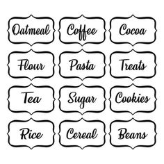 hand drawn labels with different types of food and drinks on white background stock photo - budget conscious