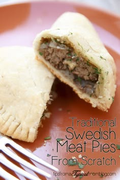 traditional swedish meat pies from scratch on an orange plate with a fork and knife