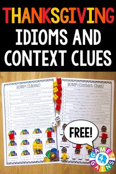 thanksgiving idioms and text clues for students to use in their homeschool