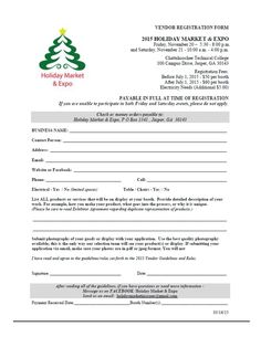 the holiday market and expo form is shown in this image, it shows an information sheet for