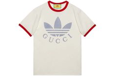 Gucci x adidas Cotton Jersey T-Shirt White/Red - SS22 - US Gucci Tee, Adidas X Gucci, High Low Fashion, Gucci Adidas, Adidas Tshirt, Gucci T Shirt, Gucci Store, Adidas Shirt, Adidas X