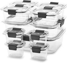 12 - piece glass food storage set with lids and black rubber griplocke handles