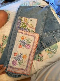 Patch work jeans | diy clothing | diy patchwork jeans with scrap fabric | craft | fashion | aesthetic #aesthetic #fashion #diy #diyclothing #craft Patchwork Jeans Aesthetic, Diy Patched Jeans, Quilt Patch Jeans, Patch Work Outfits, Patch Jeans Diy, Patchwork On Jeans, Patchwork Clothes Scrap Fabric, Jean Patches Ideas, Patched Jeans Outfit