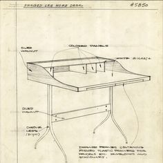 an old drawing of a desk with plans for the top and bottom section on it