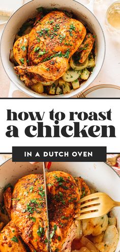 how to roast a chicken in a dutch oven with potatoes and parsley on the side