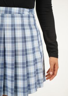 Preppy vibes are captured in the new Olivia skirt. This plaid printed skirt features a pleated design with a flattering A-line silhouette, side zip, and button closure at waist. Style it with our La Brea Mock neck Bodysuit and a blazer to finish your preppy look! 100% Polyester Imported No bleach Machine wash cold Tumble dry low Preppy Vibes, La Brea, Mock Neck Bodysuit, Printed Skirt, Preppy Look, Plaid Skirts, Skirts For Sale, Blue Plaid, Pleated Skirt