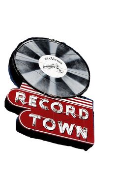 the record town sign has been altered to look like it's in red and white