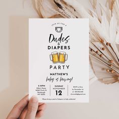 "Welcome to the lively and unique Beer and Diaper Party Baby Shower Evite! Also known as a \"Man Shower\" or \"Dadchelor\" celebration, this one-of-a-kind event brings together the best of both worlds: honoring the dad-to-be while celebrating the upcoming arrival of the little one. This customizable electronic invitation, featuring a playful Dudes and Diapers design, is the perfect way to invite friends and family to join in the fun! Once you've finished editing your e-invite, you can share it w Men Babyshowers, Beer And Diaper Baby Shower Ideas, Bro Shower Ideas, Daddy Shower Ideas New Dads, Baby Shower For Men New Dads, Baby Boy Diaper Shower Ideas, Guys Baby Shower Ideas, Men’s Diaper Party Ideas, Dudes And Diapers Party Decorations