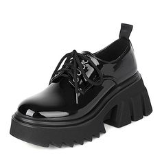 Elevator Shoes, Black Patent Leather Shoes, Lace Up Block Heel, Lady Shoes, Platform Block Heels, Spring Women, Gothic Style, Mid Calf Boots, Black Patent Leather