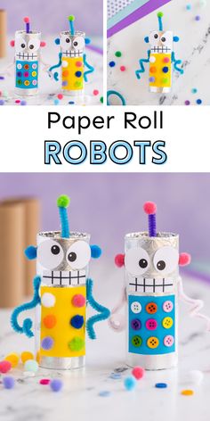 Ninja Toilet Paper Roll Craft, Preschool Toilet Paper Roll Activities, Toilet Paper Roll Windsock, Tin Foil Robot Craft, Robots Arts And Crafts, Stem With Toilet Paper Rolls, Recycled Monster Project, Robot Toilet Paper Roll Craft, Craft Robot Ideas