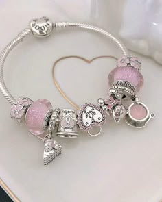 Pandora Bracelet Charms Ideas, Girly Bracelets, Pandora Bracelet Designs, Pandora Jewelry Charms, Silver Theme, Bracelet Pandora, Wrist Jewelry, Jewelry Accessories Ideas, Pink And Silver