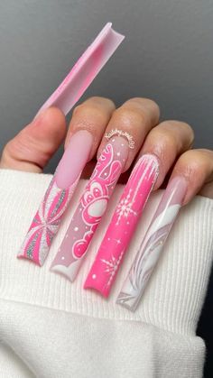 Winter Coffin Nails, Nail Acrylic, Colored Acrylic Nails, French Acrylic Nails, Exotic Nails, Long Square Acrylic Nails