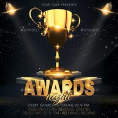 awards night flyer template with gold trophy