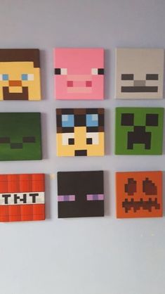 the wall is decorated with different types of pixel art