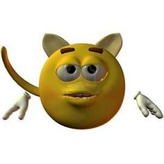 an emoticive yellow smiley face with arms and legs in the air, looking at something