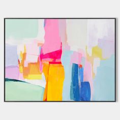 an abstract painting in pastel colors with white frame