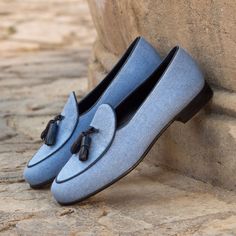 CUSTOMIZE Blue Loafers, Black Order, Custom Design Shoes, Custom Made Shoes, Tassel Loafers, Leather Slippers, Slipper Shoes, Leather Tassel, Blue Paint