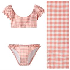 Nwt. Zara Kids Gingham Textured Two-Piece Bikini With Round Neckline Top With Short Sleeves And Ruffle Trim, Matching Bikini Bottoms With An Elastic Waistband. Size 11-12. 1029. Plaid Summer Swimwear, Summer Plaid Swimwear, Playful Gingham Swimwear For Spring, Fitted Gingham Playful Swimwear, Zara Summer Swimwear For Pool, Zara Pink Swimwear For Summer, White Zara Beach Swimwear, Zara Swimwear For Summer Pool Time, Zara Swimwear For Summer Pool