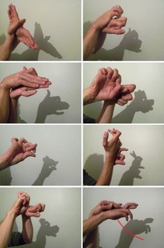 multiple images of hands holding something in the air