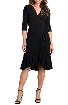 Kiyonna Whimsy Wrap Dress | Nordstrom Formal Work Dresses Nordstrom, Casual Chic Dresses, Office Photoshoot, Wardrobe Plan, Fab Dress, Guest Attire, Cocktail Wedding, Midi Wrap Dress, Wardrobe Update