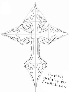 a drawing of a cross that has been drawn in the style of an intricate design