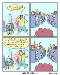 a comic strip with people sitting in an airplane and one man is talking on the phone