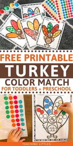 free printable turkey color match for toddlers and preschoolers to practice their colors