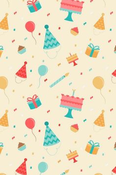 a birthday pattern with balloons, presents and gifts