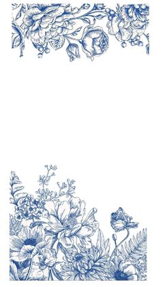 a blue and white floral border with flowers