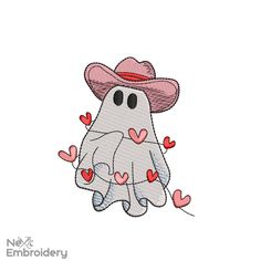 a machine embroidery design of a glove with hearts in the shape of a cowboy hat