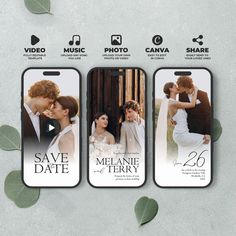 three phone cases with the same photo on them, one has an image of two people and