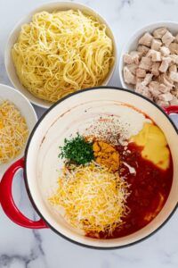 the ingredients to make this pasta dish are in bowls and ready to be mixed together