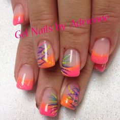 Playful Nail Designs, Neon Nail Tips Design, June Nails Color, Summer French Tip Nails, Nail Tip Designs, Manicure Nail Designs, Toe Nail Color, French Tip Nail Designs, Nail Art Designs Summer