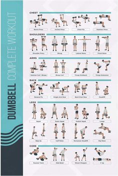 the dumbbell workout poster shows how to do squats and push ups in one arm