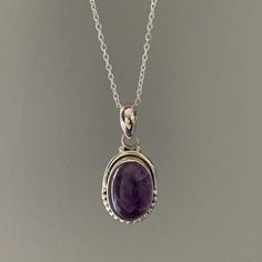 Sterling silver oval  amethyst necklace, Boho amethyst necklace Oval Gemstone Necklace In Sterling Silver, Dainty Sterling Silver Oval Necklace, Oval Amethyst Jewelry Gift, Sterling Silver Oval Necklace, Dainty Oval Purple Jewelry, Purple Necklace Aesthetic, Silver Oval Crystal Gemstone Necklaces, Dainty Purple Oval Jewelry, Oval Sterling Silver Necklace With Cabochon