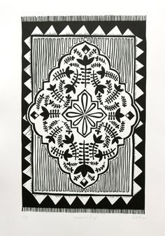 a black and white drawing of an intricate design