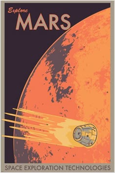 an advertisement for the space station that is on display in front of a red planet