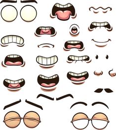 an assortment of cartoon eyes and mouths with different facial expressions stock photo - budget conscious