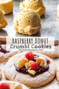 raspberry donut crumbl cookies on a baking sheet