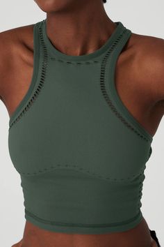 Seamless Open Air Racerback Tank - Dark Cactus | Alo Yoga Cheap Seamless Athleisure Tops, Cheap Light Blue Athleisure Tops, Affordable Trendy Relaxed Fit Muscle Tee, Cheap Yellow Athleisure Activewear, Affordable Mid-rise Activewear For Yoga, Cheap Acid Wash Sporty Tops, Casual Cheap Activewear For Pilates, Detail Craft, Yoga Outfits For Women