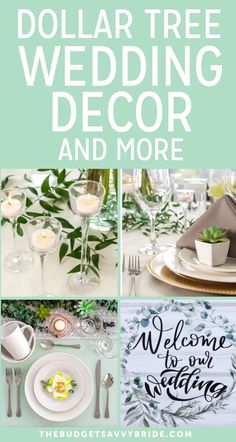 the dollar tree wedding decor and more is featured in this postcard for the bride