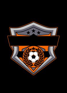 an orange and gray soccer emblem with stars on it's side, against a black background