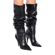 Knee High Boots Vegan Leather Upper Heel Height: 10 cm / 3.9 inch (Approx.) Shaft Height: 62 cm / 24.4 inch (Approx.) Top Shaft Circumference: 40 cm / 15.8 inch (Approx.) Boots Under Knee, Heel Knee High Boots, Leather Knee High Boots, Point Shoes, Stiletto Boots, Super High Heels, Beige Shoes, Knee High Leather Boots, Pointed Toe Shoes