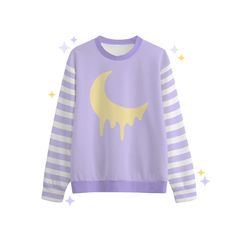 ⚝ Crescent Moon Sweatshirt Pullover Top is a great sweatshirt to wear when you're ready to get cozy and stylish. Its made of 100% Cotton and has a medium weight that leaves you feeling snug like a bug. A soft sweatshirt with vibrant print! Makes a perfect birthday gift or gift for egirls! Lounge in this soft sweatshirt and chill - or gift it to that Kawaii Grunge loving friend!⚝ 💟Product Details: ❥Handmade design  ❥Breathable & Soft Comfort. ❥Regular fit (round neckline, unisex sizing, Fabric W Kawaii Pastel Clothes, Pastel Aesthetic Clothes, Pastel Outfits Aesthetic, Pastel Clothes, Outfits Purple, Vaporwave Clothing, Kawaii Grunge, Grunge Kawaii, Moon Sweatshirt