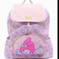 Loungefly Sanrio My Melody Backpack 12” W X 18” H X 6” D Padded Shoulder Straps Separate Laptop Sleeve Water Bottle Pocket Cute Design Backpack For Students, Student Backpack With Cute Design, Cute Travel Backpack For Back To School, Cute Travel Backpack With Standard Design, Cute Travel Backpack, My Melody Backpack, Cinderella Mice, Pastel Floral, Sequin Mini